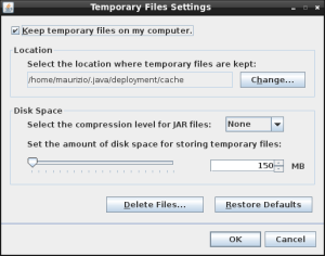 java control panel temporary files